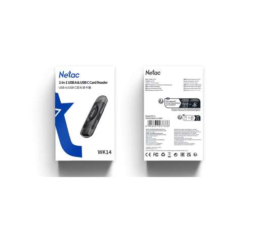 Картридер Netac WK14BKCN USB3.0+Type-C --> mSD/SD, Черный