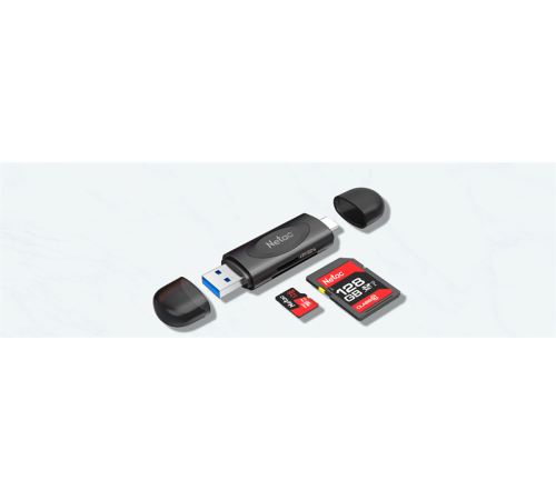Картридер Netac WK14BKCN USB3.0+Type-C --> mSD/SD, Черный