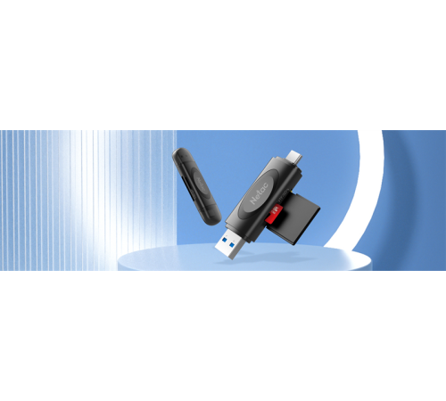 Картридер Netac WK14BKCN USB3.0+Type-C --> mSD/SD, Черный