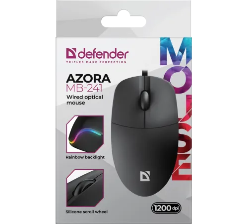 Defender Проводная оптическая мышь Azora MB-241 черн,3D,1200dpi,1,8м Defender 52241