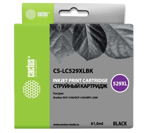Картридж струйный Cactus CS-LC529XLBK черный (61мл) для Brother DCP-J100/J105/J200