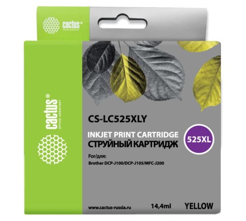 Картридж струйный Cactus CS-LC525XLY желтый (14.4мл) для Brother DCP-J100/J105/J200