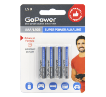 Батарейка GoPower LR03 AAA BL4 Alkaline 1.5V (4/48/576) блистер (4 шт.) Батарейка GoPower LR03 AAA (00-00015602)