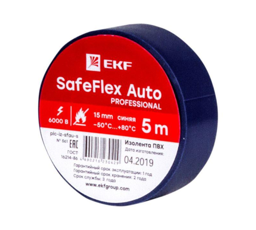 Изолента ПВХ 15мм (рул.5м) син. SafeFlex Auto EKF plc-iz-sfau-s Изолента ПВХ 15мм (рул.5м) син. SafeFlex Auto EKF plc-iz-sfau-s