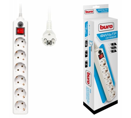 Сетевой фильтр Buro 600SH-1.8-W 1.8м (6 розеток) белый (коробка) Сетевой фильтр Buro 600SH-1.8-W 1.8м (6 розеток) белый (коробка)