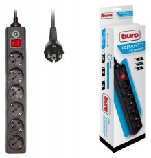 Сетевой фильтр Buro 600SH-1.8-B 1.8м (6 розеток) черный (коробка)