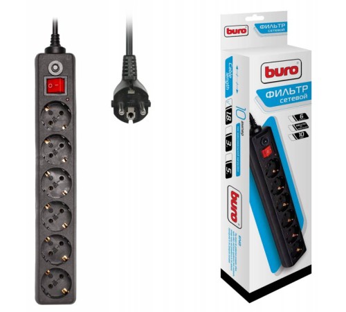 Сетевой фильтр Buro 600SH-1.8-B 1.8м (6 розеток) черный (коробка) Сетевой фильтр Buro 600SH-1.8-B 1.8м (6 розеток) черный (коробка)