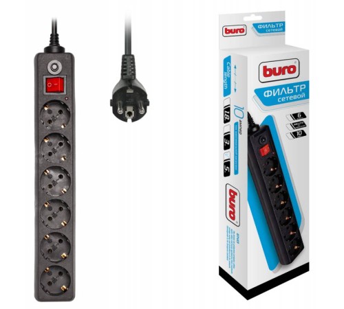 Сетевой фильтр Buro 600SH-5-B 5м (6 розеток) черный (коробка) Сетевой фильтр Buro 600SH-5-B 5м (6 розеток) черный (коробка)