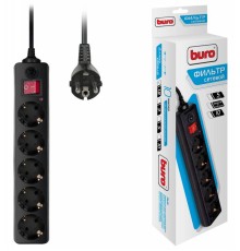 Сетевой фильтр Buro 500SH-1.8-B 1.8м (5 розеток) черный (коробка)