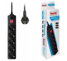 Сетевой фильтр Buro 500SH-5-B 5м (5 розеток) черный (коробка)