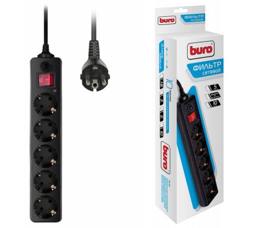 Сетевой фильтр Buro 500SH-5-B 5м (5 розеток) черный (коробка) Сетевой фильтр Buro 500SH-5-B 5м (5 розеток) черный (коробка)
