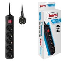Сетевой фильтр Buro 500SH-10-B 10м (5 розеток) черный (коробка)
