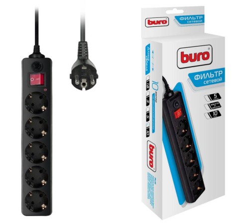 Сетевой фильтр Buro 500SH-10-B 10м (5 розеток) черный (коробка) Сетевой фильтр Buro 500SH-10-B 10м (5 розеток) черный (коробка)