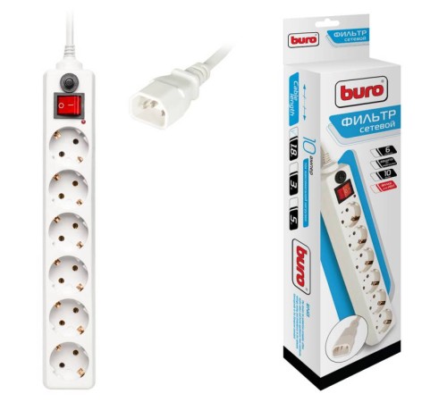 Сетевой фильтр Buro 600SH-1.8-UPS-W 1.8м (6 розеток) белый (коробка) Сетевой фильтр Buro 600SH-1.8-UPS-W 1.8м (6 розеток) белый (коробка)