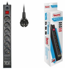 Сетевой фильтр Buro BU-SP3_USB_2A-B 3м (6 розеток) черный (коробка)