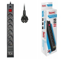 Сетевой фильтр Buro BU-SP5_USB_2A-B 5м (6 розеток) черный (коробка)
