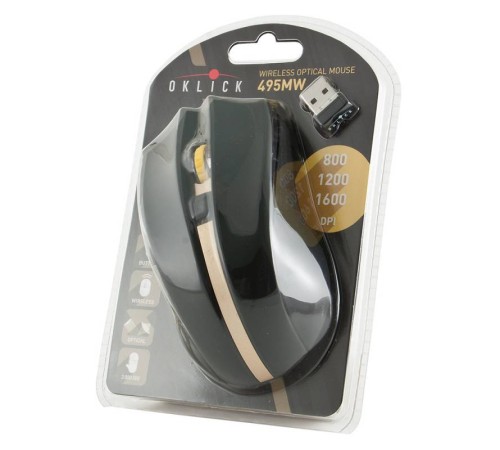Мышь Оклик 495MW черный/золотистый оптическая (1600dpi) беспроводная USB (6but) Мышь Оклик 495MW черный/золотистый оптическая (1600dpi) беспроводная USB (6but)