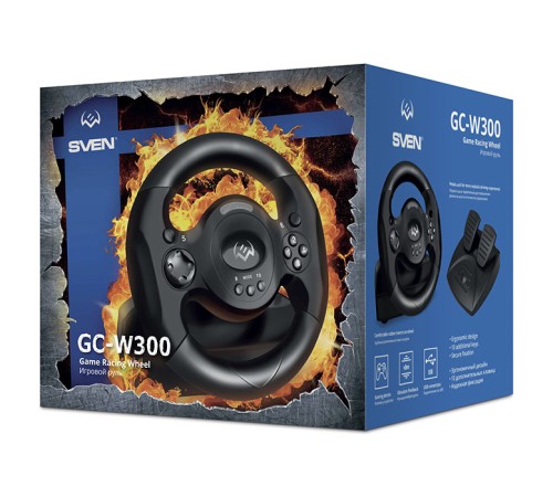 Руль SVEN GC-W300 (педали, вибро, лепестки, D-pad, 10 кл, резин. вставки, PC, цифр. и аналог.) SVEN GC-W300 (SV-017934)