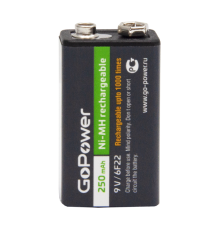 Аккумулятор бытовой GoPower Крона 6F22 BL1 NI-MH 9V 250mAh (1/25/100) Аккумулятор бытовой GoPower Крона 6F22 (00-00017020)