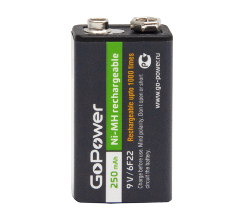 Аккумулятор бытовой GoPower Крона 6F22 BL1 NI-MH 9V 250mAh (1/25/100) Аккумулятор бытовой GoPower Крона 6F22 (00-00017020)