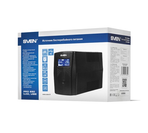 Линейно-интерактивный источник бесперебойного питания SVEN Pro 650, 390вт, 650Ва, 175-280в, 2 евророзетки, 4.4 кг. Sven PRO 650 (LCD, USB) (SV-013844) Линейно-интерактивный источник бесперебойного питания SVEN Pro 650, 390вт, 650Ва, 175-280в, 2 евророзетки, 4.4 кг. Sven PRO 650 (LCD, USB) (SV-013844)