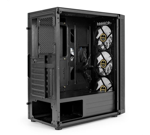 Exegate EX295766RUS Корпус Miditower ExeGate EVO-5001A (ATX, без БП, 2*USB+1*USB3.0+HD Audio, черный, 3 вент.12см с RGB подсветкой, боковая панель - закаленное стекло)