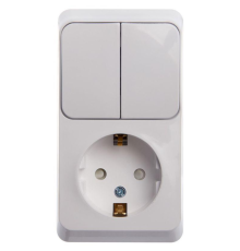 Systeme electric BPA16-202B ЭТЮД О/У БЛОК: РОЗЕТКА с заземл. со шт. + ВЫКЛЮЧАТЕЛЬ 2-клавиш., БЕЛЫЙ, Россия