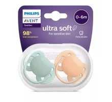 Пустышка ultra soft, нежно-зеленая/оранжевая без рисунка, 0-6 мес., 2 шт. Philips SCF091/03