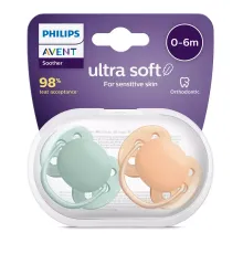 Пустышка ultra soft, нежно-зеленая/оранжевая без рисунка, 0-6 мес., 2 шт. Philips SCF091/03