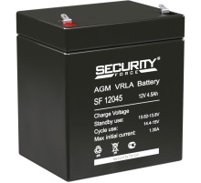 Батарея SECURITY FORCE серия SF, SF 12045, напряжение 12В, емкость 4.6Ач (разряд 20 часов),  макс. ток разряда (5 сек.) 60А, макс. ток заряда 1.35А, свинцово-кислотная типа AGM, клеммы F1, ДxШxВ 90х70х101мм., вес кг., срок службы 3-5 лет. Delta Security F