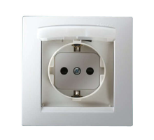 Розетка 1-м СП Simon15 16А IP44 250В с заземл. Schuko защ. шторки с крышкой винт. клеммы бел. Simon