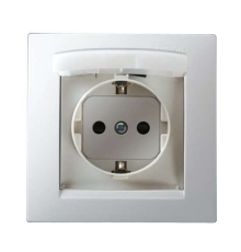 Розетка 1-м СП Simon15 16А IP44 250В с заземл. Schuko защ. шторки с крышкой винт. клеммы бел. Simon