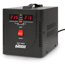 Стабилизатор POWERMAN AVS 1500D, черный, ступенчатый регулятор, цифровые индикаторы уровней напряжения, 1500ВА, 140-260В, максимальный входной ток 10А, 2 евророзетки, IP-20, напольный,  200мм х 160мм х 190мм, 4 кг. POWERMAN AVS 1500D (POWERMAN AVS 1500D B