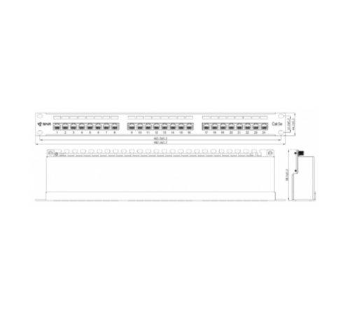 Коммутационная панель SNR, 19" экранированная, 1U, 24 порта, cat.5e, горизонтальная заделка