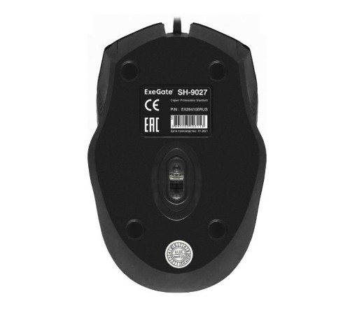 Exegate EX264100RUS Мышь Exegate SH-9027  <black, optical,  3btn/scroll, 1000dpi, USB, шнур 1,5м.>, Color box