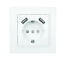 EKF ERR16-028-100-2USB Минск Розетка 1-местная СП с/з 16А белая с защ. штор. с 2 USB 2,1А EKF