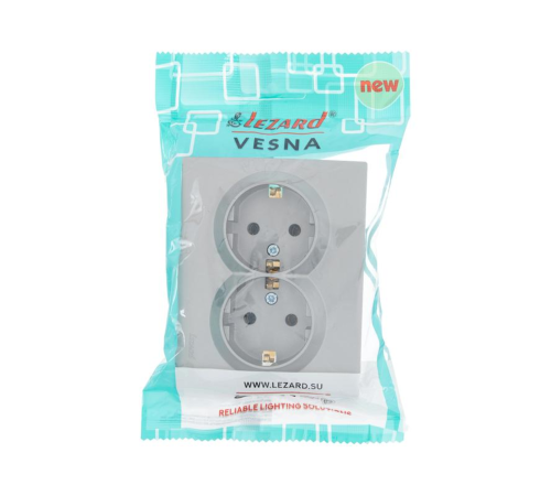 Розетка 2-м СП VESNA с заземл. ПБТ платина LEZARD 742-3500-127B