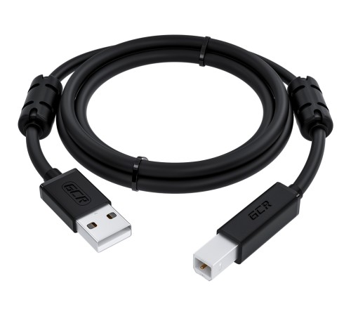 GCR Кабель PROF 3.0m USB 2.0, AM/BM, черный, ферритовые кольца, 28/24 AWG, экран, армированный, морозостойкий, GCR-52417 Кабель Greenconnect 2 м (GCR-52417)