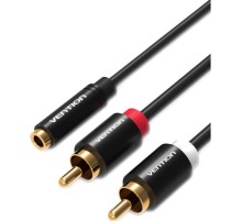 Кабель Vention аудио Jack 3,5 mm F/2RCA M - 1м Черный Кабель Vention 2RCA(m)/mini jack 3.5 mm(f) - 1 м (VAB-R01-S100)