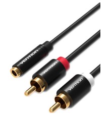 Кабель Vention аудио Jack 3,5 mm F/2RCA M - 1м Черный Кабель Vention 2RCA(m)/mini jack 3.5 mm(f) - 1 м (VAB-R01-S100)