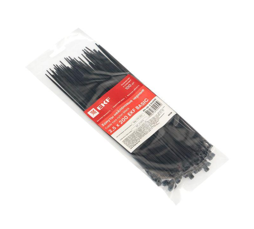 EKF plc-cb-2.5x200 Хомут нейлоновый черный (2,5х200) (100шт.) EKF Basic