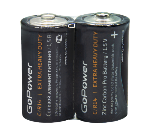Батарейка GoPower R14 C Shrink 2 Heavy Duty 1.5V (2/24/288) Батарейка GoPower R14 C (00-00015596)