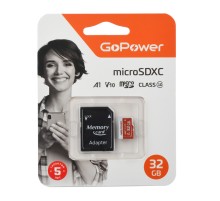 Карта памяти microSD GoPower 32GB Class10 UHS-I (U3) 80 МБ/сек V10 с адаптером GoPower 00-00025679
