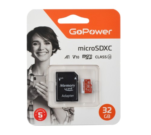 Карта памяти microSD GoPower 32GB Class10 UHS-I (U3) 80 МБ/сек V10 с адаптером GoPower 00-00025679 Карта памяти microSD GoPower 32GB Class10 UHS-I (U3) 80 МБ/сек V10 с адаптером GoPower 00-00025679