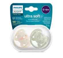 Пустышка ultra soft, попугай/листочки, 0-6 мес., 2 шт. Philips SCF091/07