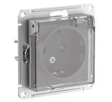 ATLASDESIGN AQUA РОЗЕТКА с заз. со шт. с прозрач. крышк, 16А,IP44, мех,АЛЮМИНИЙ