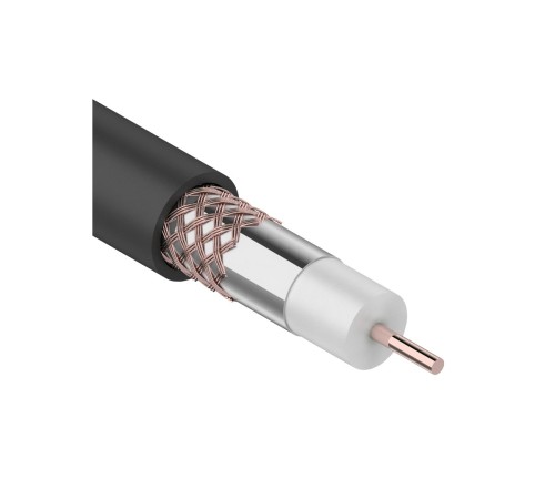 REXANT RG-6U, 75 Ом, CCS/Al/Al, 64%, бухта 100 м, черный OUTDOOR. Цена за 1м.