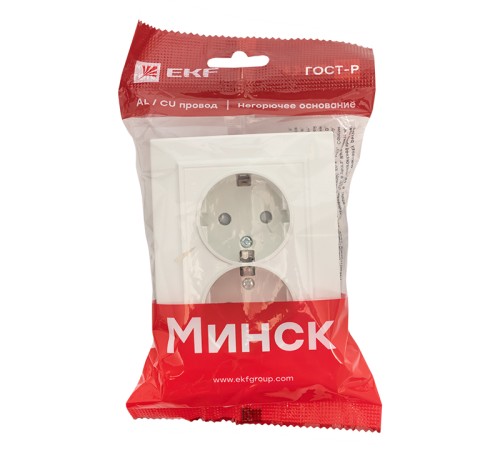 EKF ERR16-128-100 Минск Розетка 2-местная СП с заземлением 16А белая с защ. штор. EKF Basic EKF ERR16-128-100 Минск Розетка 2-местная СП с заземлением 16А белая с защ. штор. EKF Basic