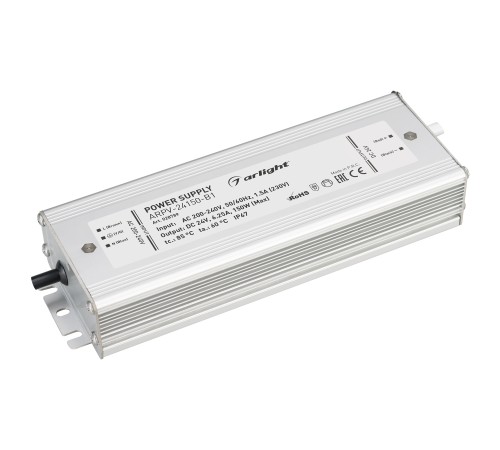 Блок питания ARPV-24150-B1 (24V, 6,3A, 150W) (ARL, IP67 Металл, 3 года)
