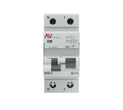 EKF rcbo6-1pn-20C-30-ac-av Дифференциальный автомат DVA-6 1P+N 20А (C) 30мА (AC) 6кА EKF AVERES